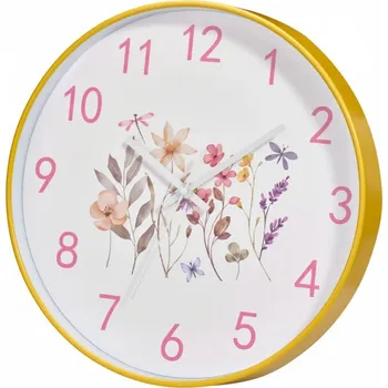 Hodiny Home Styling Collection Nástěnné hodiny žluté s motivem květin, průměr 30 cm