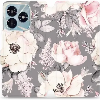 Mobiwear Flip pouzdro pro Honor X5c Plus květy na šedé