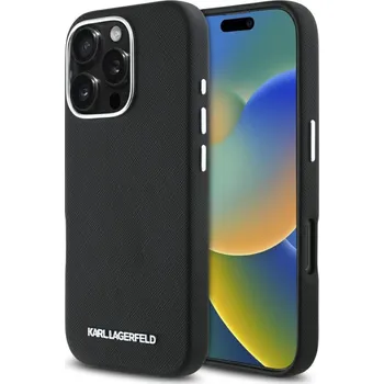 Pouzdro na mobilní telefon Karl Lagerfeld - Kryt Saffiano Full Wrapped Elongated Metal Logo MagSafe - iPhone 16 Pro - Black