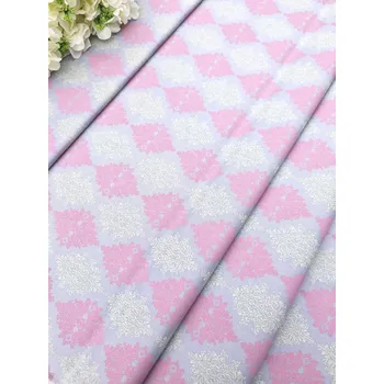 Látka 100% bavlna - zámecký vzor fialový s růžovou