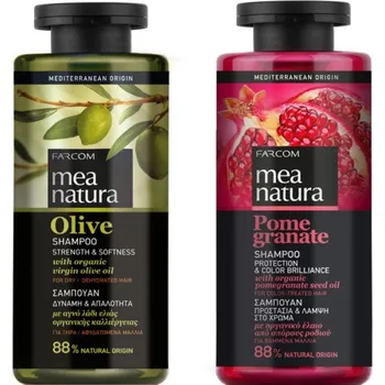 Kosmetická sada Farcom Mea Natura Šampon Gr. Jablko, ochrana barvy, 300 ml + Olivový šampon Síla a Jemnost 300 ml
