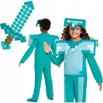Karnevalový kostým MINECRAFT KARNEVALOVÝ KOSTÝM DIAMANTOVÉ BRNĚNÍ PŘEVLEK 110-122 + MEČ