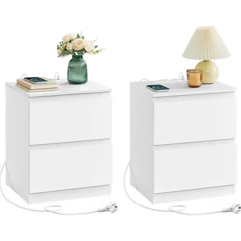 Noční stolek Sada 2 ks nočních stolků Vasagle Girgo se zásuvkou a USB porty bílá II