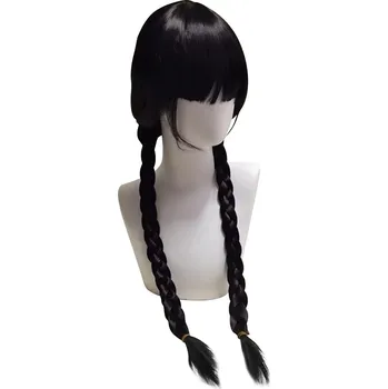 Karnevalová paruka FunCo Wednesday černá paruka s copánky 65 cm