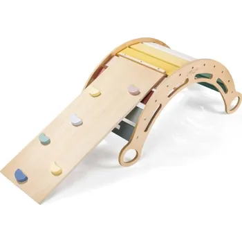 Hra na zahradu eliNeli Dřevěná montessori houpačka 100 cm 6v1 max, set s prknem a židlí, pastel