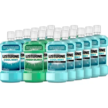 Dentální hygiena LISTERINE 6 × Cool Mint 500 ml + 6 × Fresh Burst 500 ml + 6 × Cool Mint Mild Taste 500 ml