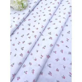 Látka 100% bavlna - růžičky drobné růžové na bílé