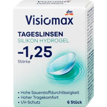 Kontaktní čočky Visiomax silikon-hydrogelové denní kontaktní čočky, -1,25 DP