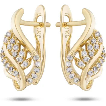 Náušnice Biju Pozlacené náušnice 14K, zakroucený list se zirkony 1002321