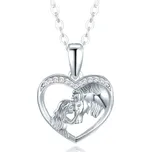 MINET Stříbrný náhrdelník Dívka s koněm a bílými zirkony (Ag 925/1000, 3,55 g)