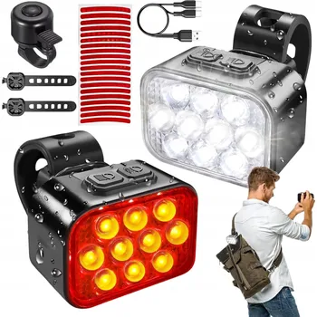 Cyklosvítilna SADA SVĚTEL NA KOLO PŘEDNÍ ZADNÍ MNOHO REŽIMŮ SVÍCENÍ IP65