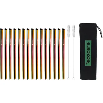 ECOCARE Ekologická kovová brčka Srdce Duhová 15 ks