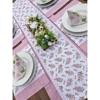 Talíř Jídelní sada pro 5 osob - růžové pomněnky s růžovou v režném efektu