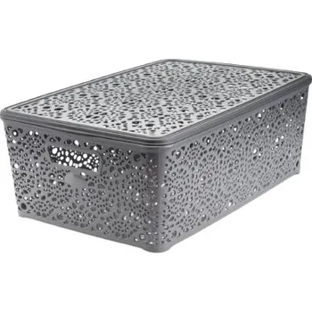 Odpadkový koš Mega Plast, Košík MONAKO XL s víkem, 14,5 × 40,3 × 27 cm, šedá metalíza