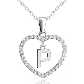 Šperk MINET Stříbrný náhrdelník písmeno v srdíčku "P" se zirkony (Ag 925/1000, 3,35 g)