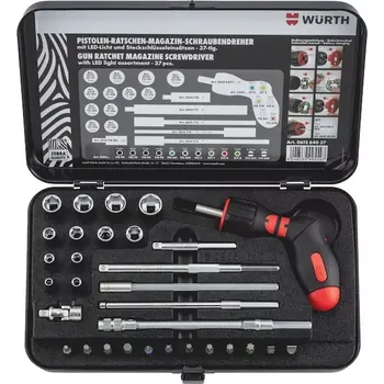 Šroubovák Würth Pistolový ráčnový vícebitový šroubovák, s LED, 37 ks