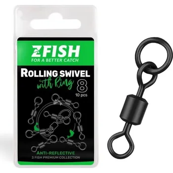 Zfish Obratlík Rolling Swivel with Ring Black Matt Velikost 8, 26 kg 2 × 10 ks