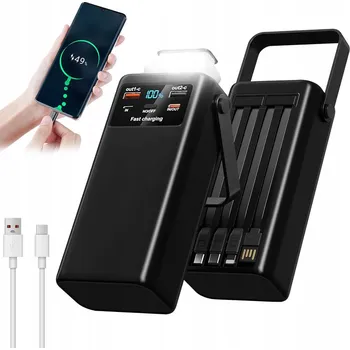 Powerbanka Přenosná nabíječka 60000mAh s vestavěnými kabely a LED svítilnou pro kempování