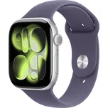 Apple Watch Series 11 46mm Stříbrný hliník s mlžně fialovým sportovním řemínkem - S/M