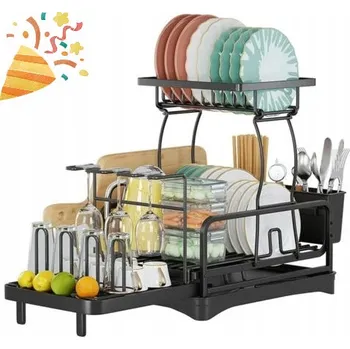 Odkapávač na nádobí ODKAPÁVAČ NA NÁDOBÍ ČERNÝ DVOUÚROVŇOVÝ ODKAPÁVAČ NA TALÍŘE 44x31.5x14