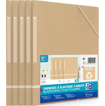 OXFORD A4 s gumou, hnědé - balení 5 ks