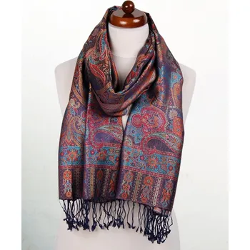 Šála Hedvábná šála Super velká Tsewang tmavě modrá s tyrkysovou a červenou