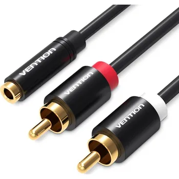 Audio kabel Vention 3.5mm Jack Female to 2x RCA Male Audio Cable 2m Black Metal Type