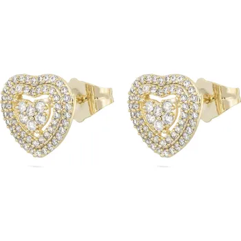 Náušnice Biju Pozlacené náušnice 14K pecky, srdíčko ozdobené zirkony 1002658