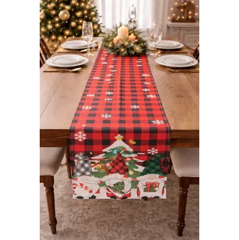 ubrus Červený ubrus běhoun na vánoční stůl 183 cm ozdobný