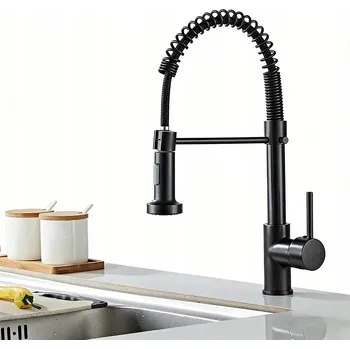 Vodovodní baterie Kuchyňská baterie s ohebnou otočnou hubicí, vysoká vodovodní baterie k umyvadlu, černá
