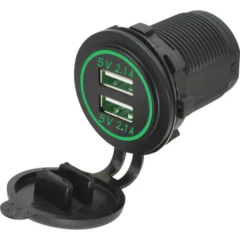 Adaptér - nabíječka z 12 V na 2x USB 5 V / 4,2 A - zelené podsvícení