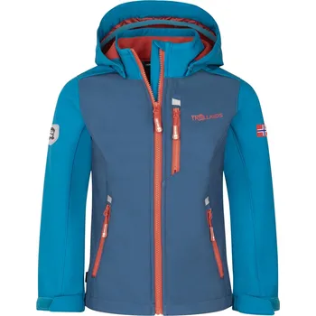 Dívčí bunda DĚTSKÁ ZATEPLENÁ SOFTSHELLOVÁ BUNDA TROLLKIDS BALESTRAND, SUMMERNIGHT BLUE / MYSTIC BLUE / RED CLAY Velikost: 128