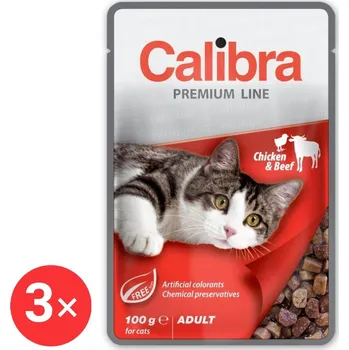 Calibra Cat Premium Kapsička pro dospělé kočky Kuře & Hovězí 3 × 100 g