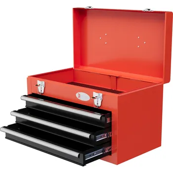 DURHAND box na nářadí prázdný, 45 x 24 x 27 cm Box na nářadí se 3 zásuvkami, horní úložný prostor, rukojeť, box na nářadí se 2 zámky, ocel, červená barva