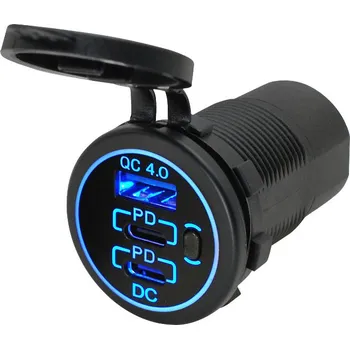 Unknown Adaptér 12/24V → 2x USB-C QC4PD + 1x USB-A - modré podsvícení