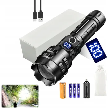 Svítilna VÝKONNÁ TAKTICKÁ SVÍTILNA 15000 LUMENŮ USB pro kempování 5 REŽIMŮ