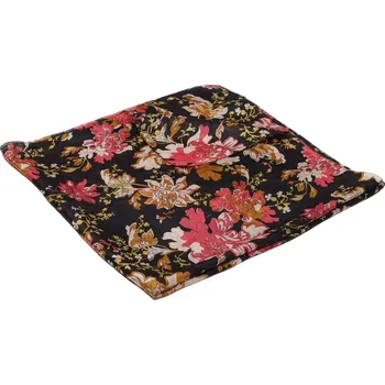Šátek Hedvábný šátek s potiskem černý s růžovou a zlatou