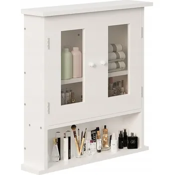 Koupelnový nábytek ZÁVĚSNÁ KOUPELNOVÁ SKŘÍŇKA BÍLÁ DVOUDVÍŘKOVÁ SKLENĚNÁ NA ZEĎ LOFT POLICE 58 CM