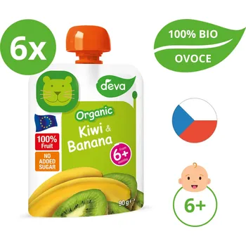 Dětská výživa DEVA bio kiwi, banán 6×90 g