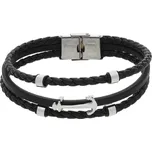 Ewena Kožený náramek černý s kotvou LHF232