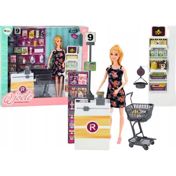 Sada Panenka V Supermarketu Regály Nákupní košík Potravinářské výrobky