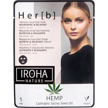 Pleťová maska Iroha Nature Hydratační a Relaxační Textilní Maska S Konopím Hemp Cannabis Tissue Face Mask 20G