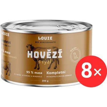 LOUIE Kompletní monoproteinové krmivo hovězí (95%) s rýží (5%) 8 × 200 g