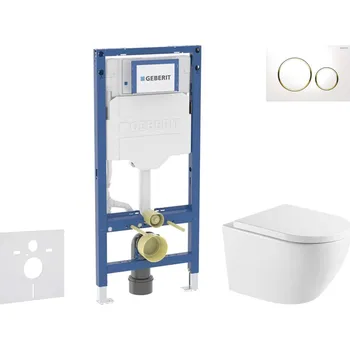 WC sada Geberit Duofix - Set předstěnové instalace, klozetu Oudee a sedátka softclose, tlačítko Sigma20, bílá/pozlacená SANI11CA31132