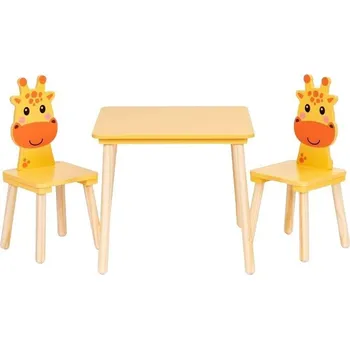 Dětský zahradní nábytek ECOTOYS 6162 Dětský dřevěný stolek s židličkami Žirafa, žlutý