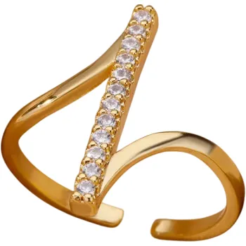 Prsten Dámský otevřený nastavitelný prstýnek Abstraktní styl Zirkonové kamínky Zlatá barva Nerezová ocel Elegantní šperk pro každodenní nošení
