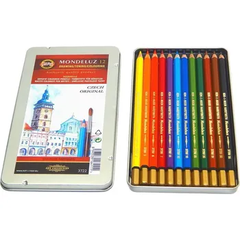 Kresba Koh-i-noor Mondeluz 3722/12 Akvarelové pastelky České Budějovice v plechovém pouzdře 12 ks