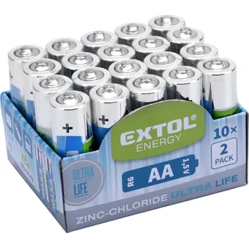 Článková baterie Baterie zink-chloridové, 20ks, 1,5V AA (R6) EXTOL ENERGY