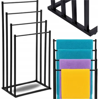 Věšák Stojan na ručníky Asato kovový černý volně stojící se 4 rameny