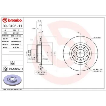 Brzdový kotouč BREMBO brzdový kotouč 09.C496.11, sada 2 ks